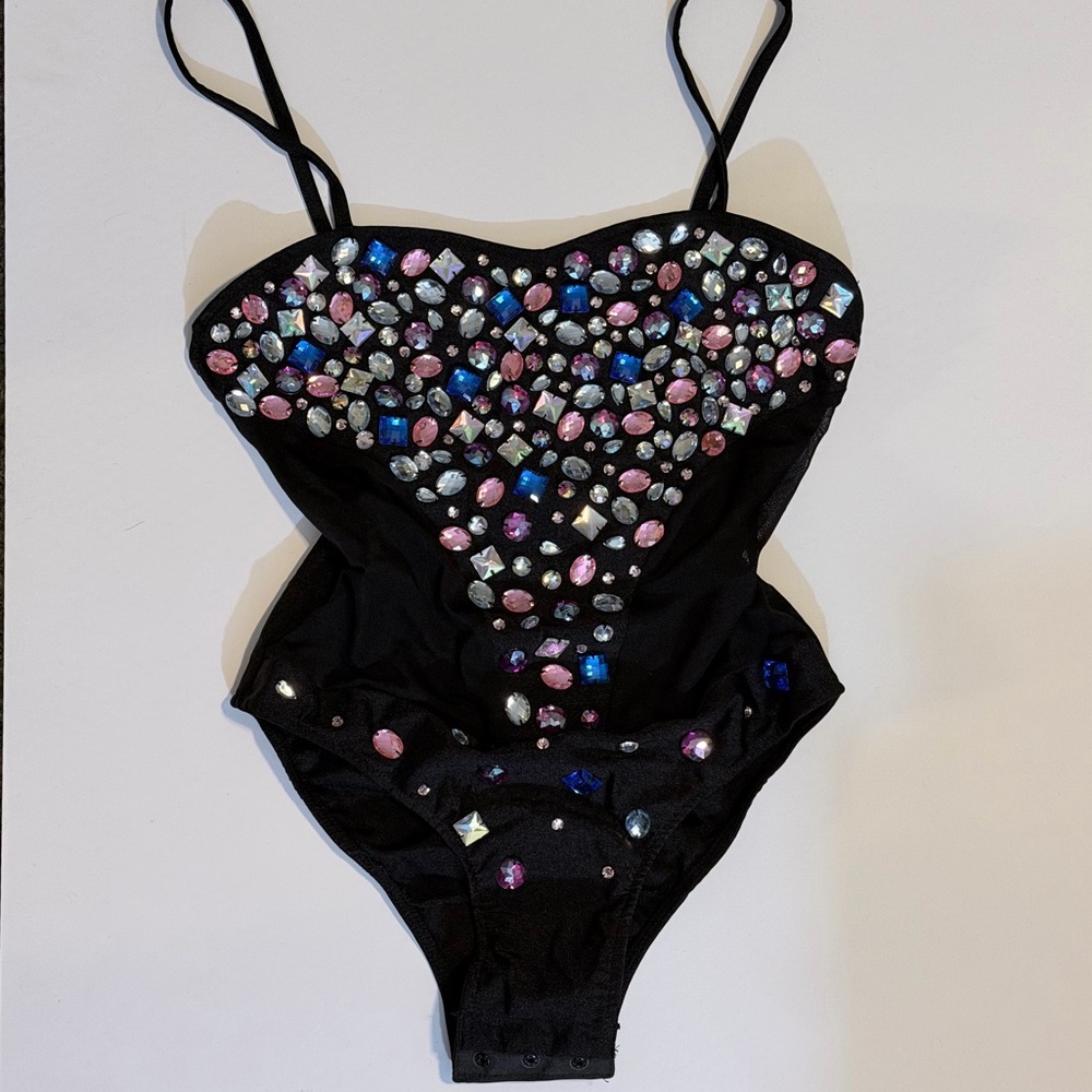 Black jeweled one-piece bodysuit (s)